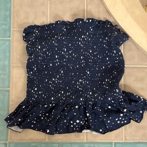 No Boundaries Dark Blue Smocked Top with Star Pattern